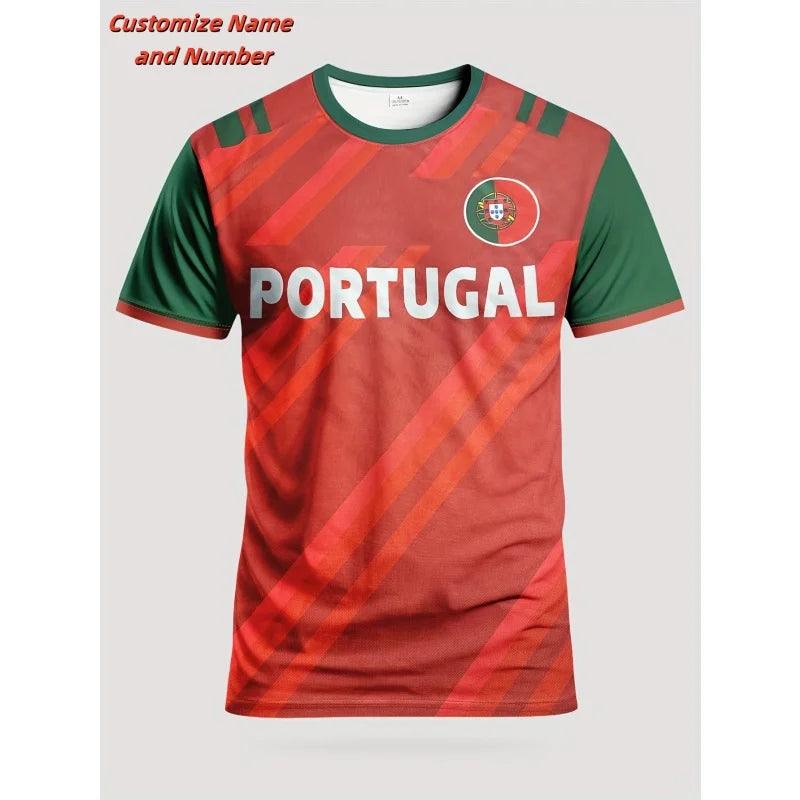 3D Printed Portugal Jerseys Customized T-Shirt For Men Football Pattern T Shirts Casual Uniform Sports O-Neck Tees Loose Tops