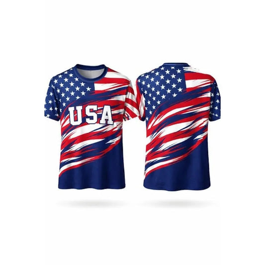 2026 Summer USA Free Personalized Loos Patriotic Football Shirt T-shirt Adult and Children Large Parent Child Sports Shirt