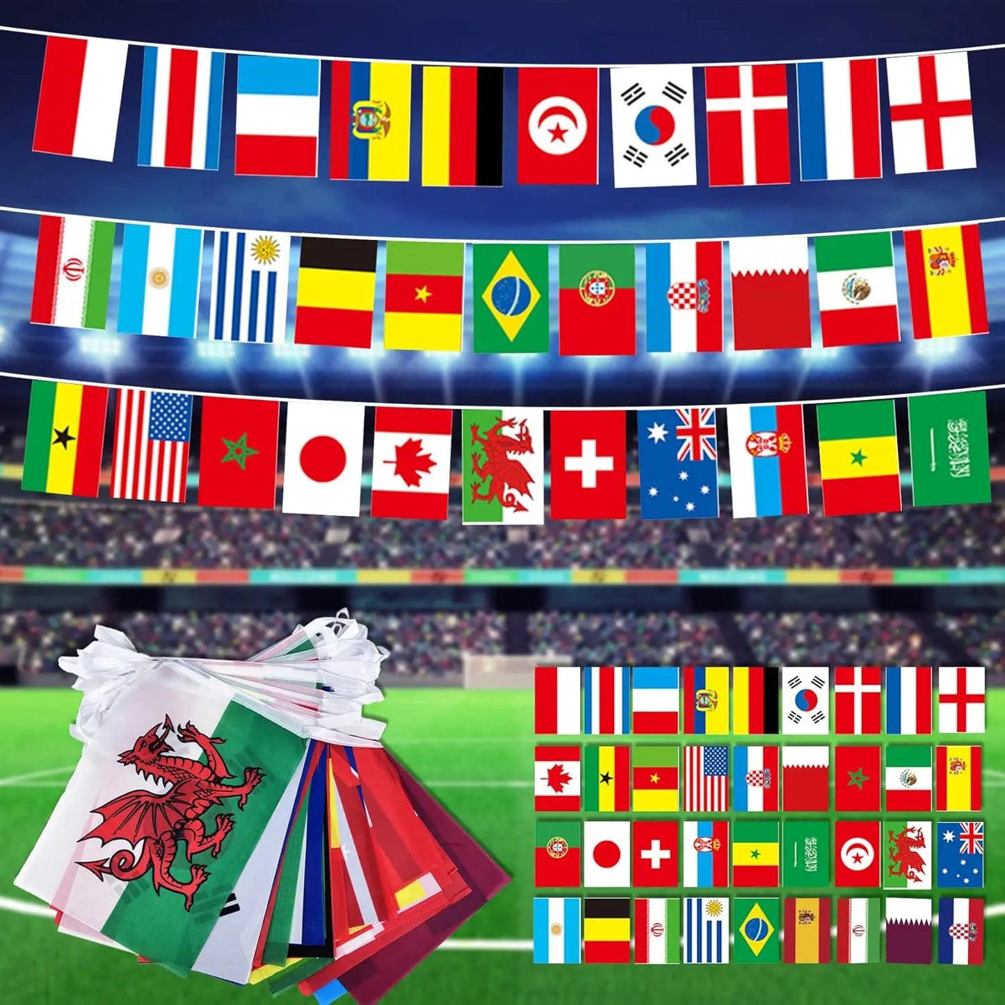 World String Flag 32 pcs Countries Bunting Football Soccer Match Banner For Bar Decoration