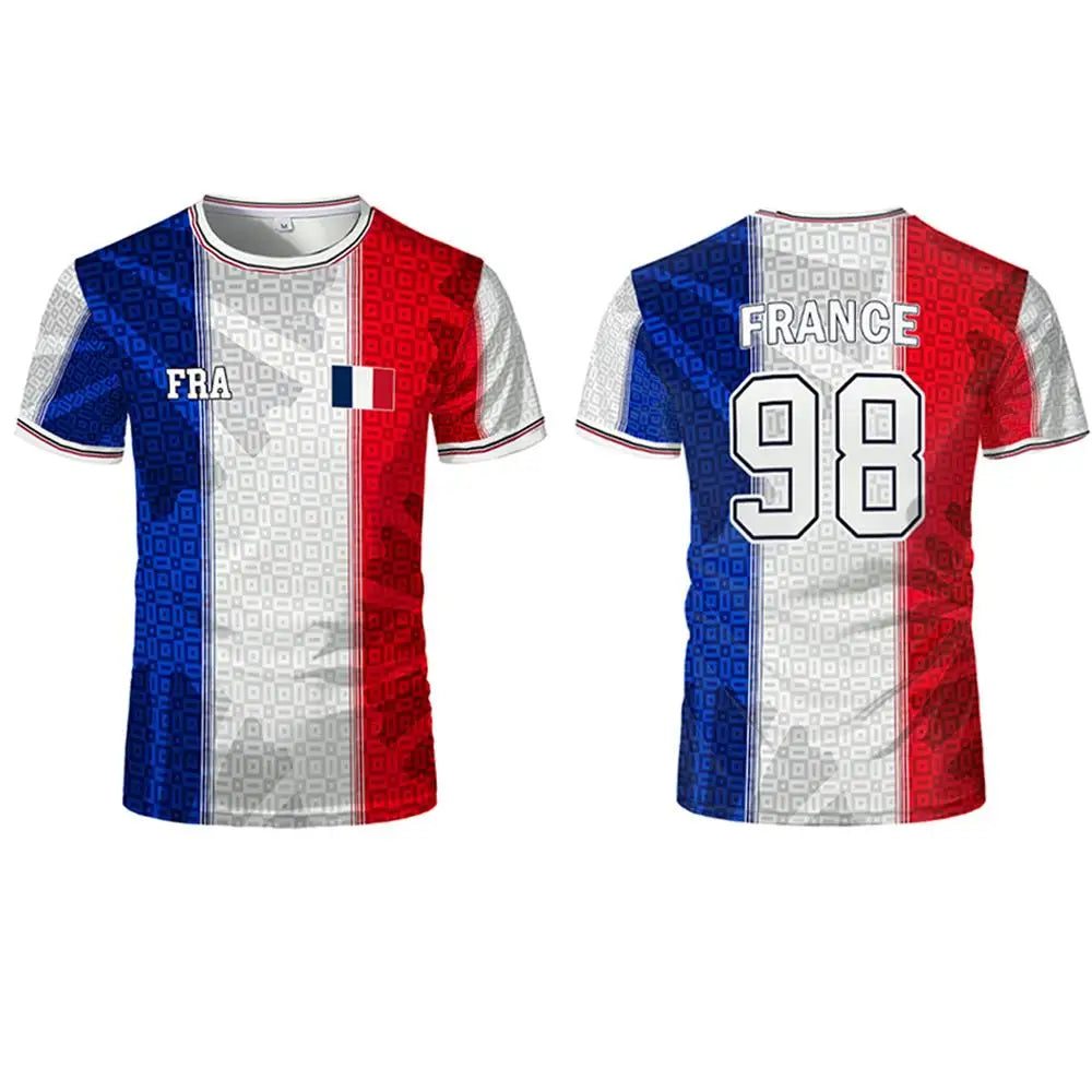 Camiseta de fútbol de manga corta con estampado 3D de la bandera de Nueva Francia 2026, ropa deportiva de verano transpirable de secado rápido para hombre y mujer, uniforme de entrenamiento de fútbol