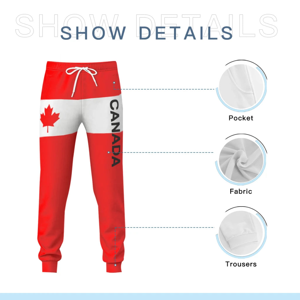 Mens Sweatpants Canada Flag Pants with Pockets Joggers Soccer Football Multifunction Sports Sweat With Drawstring