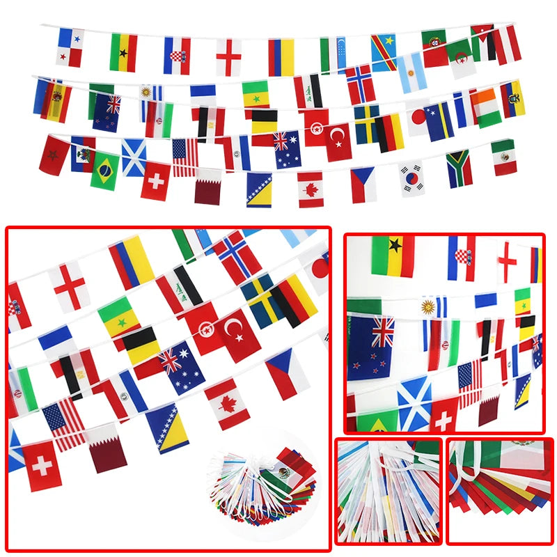 2026 Football Game International Bunting Of 48 Flag (48 Countries)，20x30cm with 48pcs/14x21cm with 48pcs