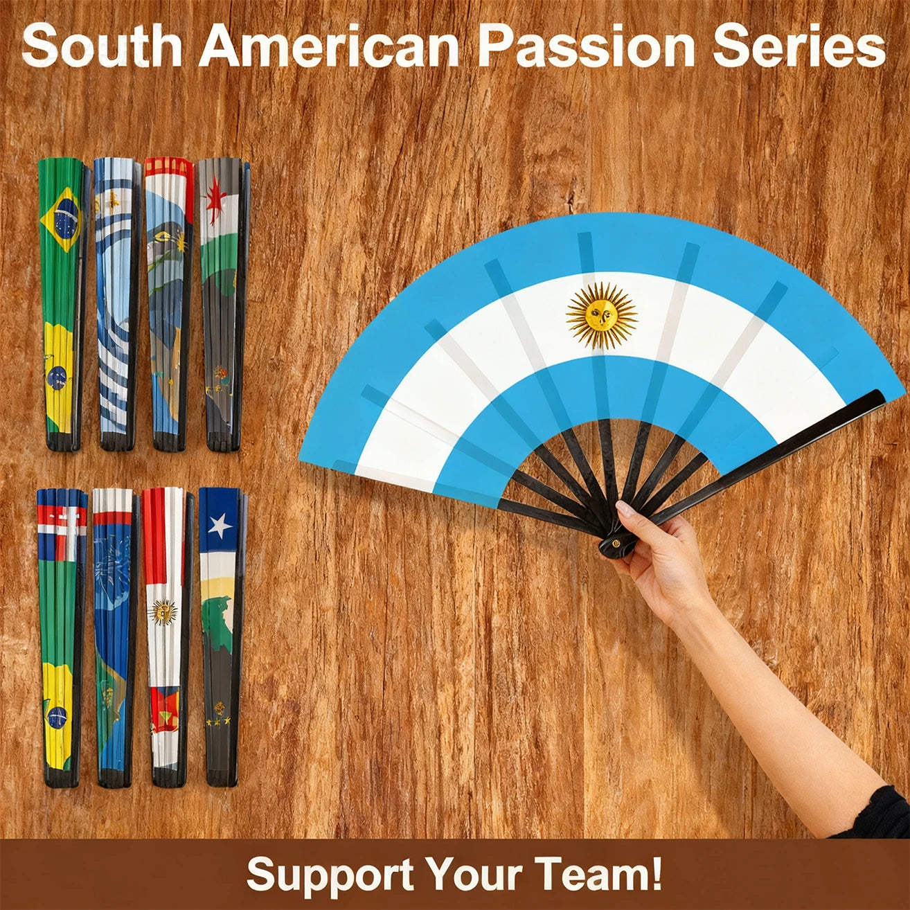 22cm Folding Hand Fan South America 8 Country Flags Cheering Fan For Sports Events Parties And Festival Celebrations