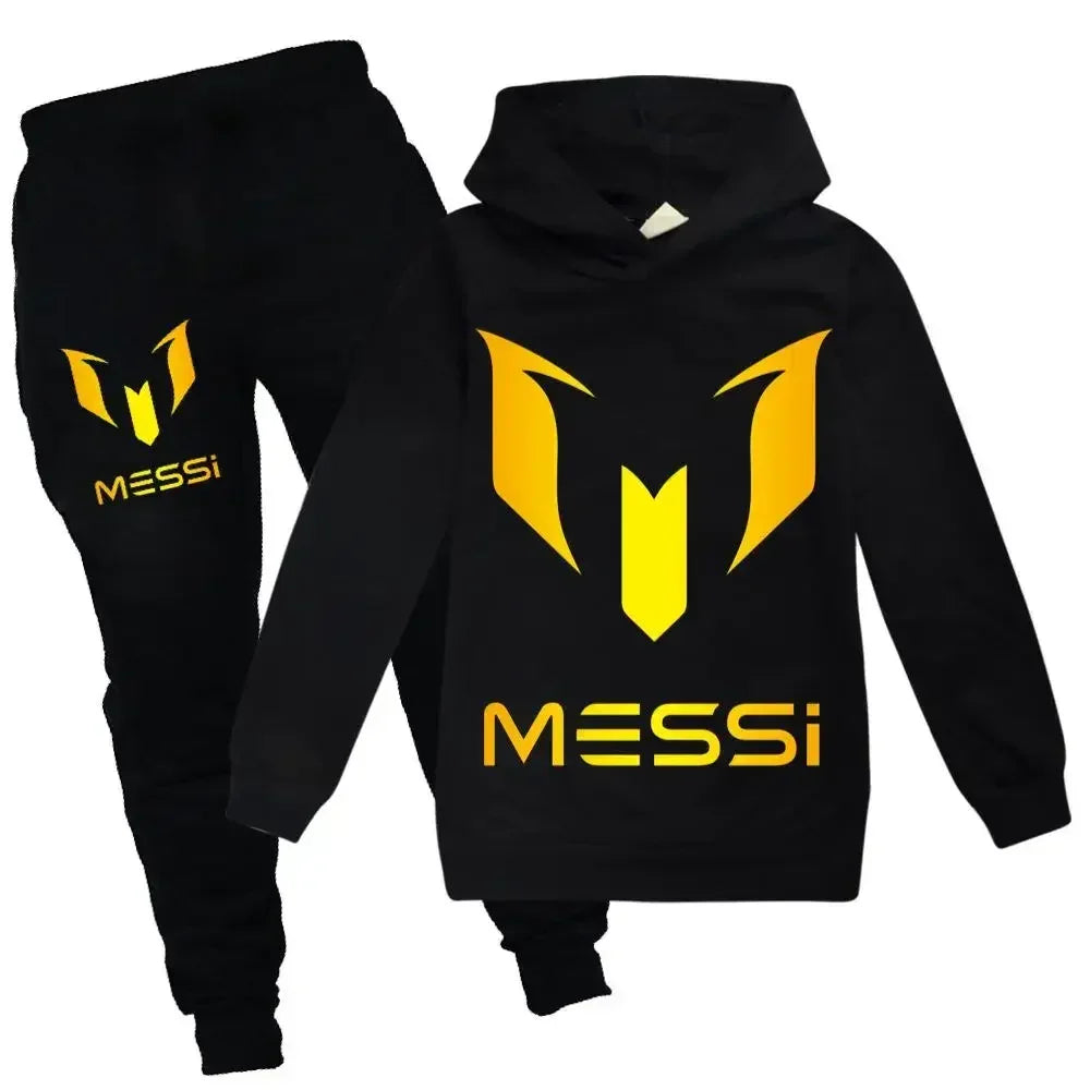Autumn Winter Football Superstar Messi Print Children Hoodies 2Piece Set+Pants Suit Boys Girls Casual Fashion Kids Sweatshirts