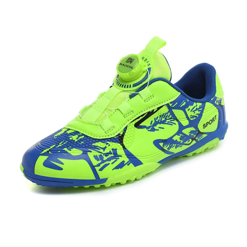 Kid Quick Lace White Blue Soccer Shoes Cleats High-quality Ultralight Outdoor Match Non-Slip Football Sneakers