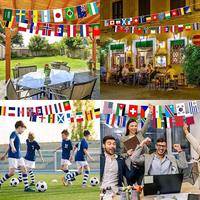 48pcs,14x21cm 20x30cm 2026 soccer football game internationalflag string, decorated as a sports bar banner flags printed on both