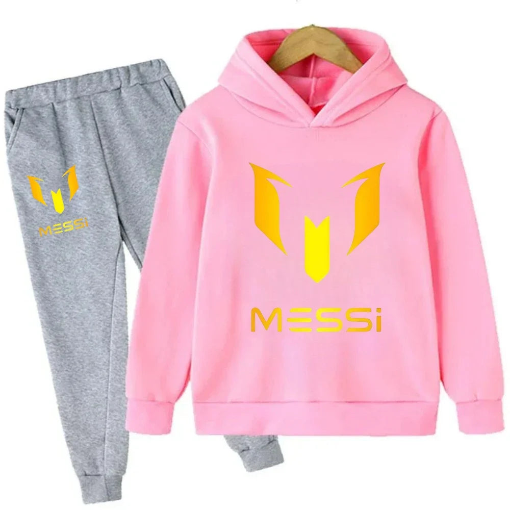 Autumn Winter Football Superstar Messi Print Children Hoodies 2Piece Set+Pants Suit Boys Girls Casual Fashion Kids Sweatshirts