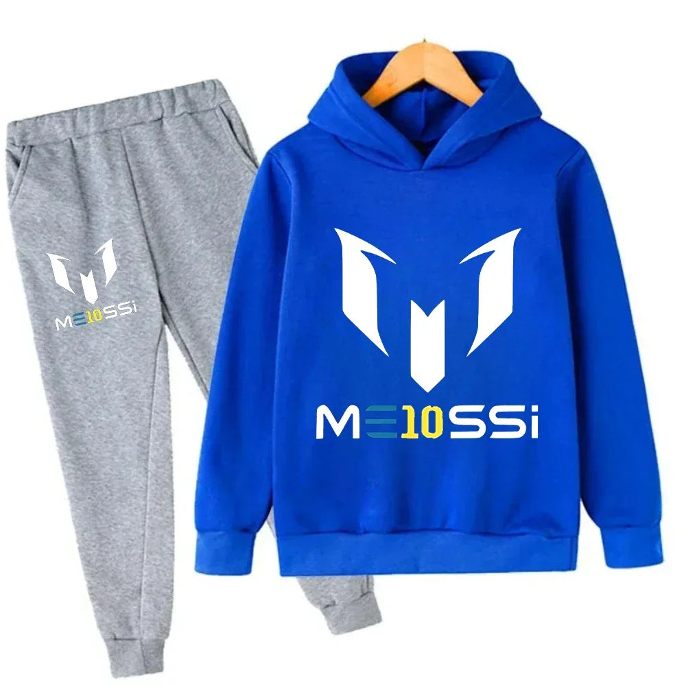 Autumn Winter Football Superstar Messi Print Children Hoodies 2Piece Set+Pants Suit Boys Girls Casual Fashion Kids Sweatshirts