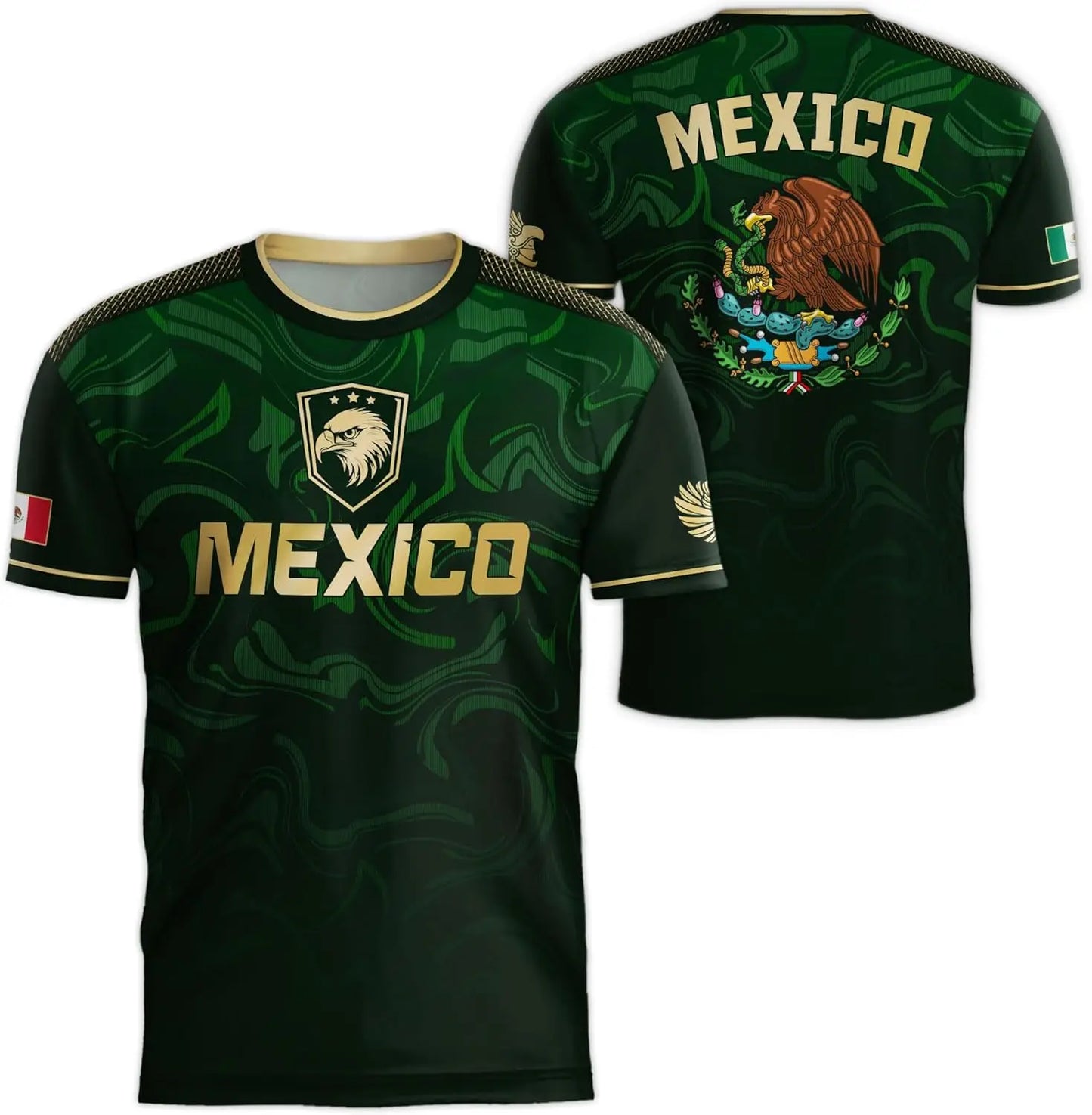 Mexican flag-themed 3D eagle pattern sport Quick-dry Breatha men's T-shirt outdoor football sportswear  parent-child clothing