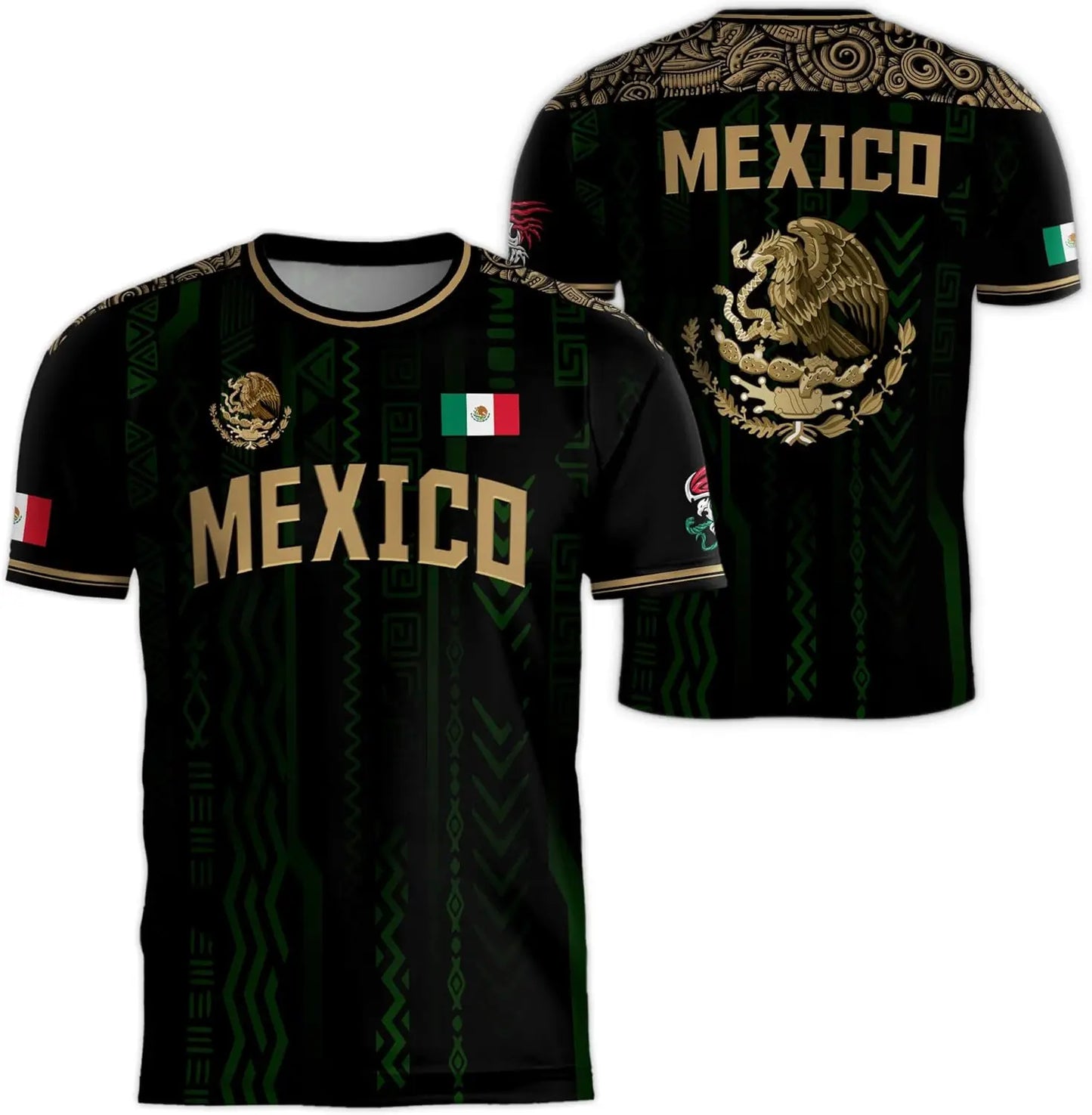 Mexican flag-themed 3D eagle pattern sport Quick-dry Breatha men's T-shirt outdoor football sportswear  parent-child clothing