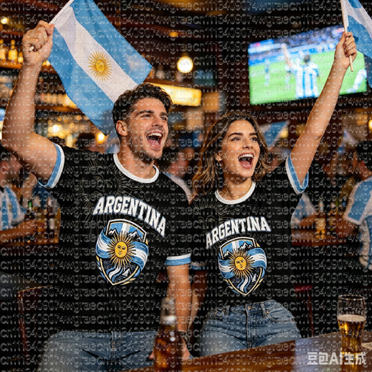 2026 Argentina Fan Cheer Football T-Shirt, Champion & Player Number Print On Back, Unisex Adult Kids Size Casual Sports Tees