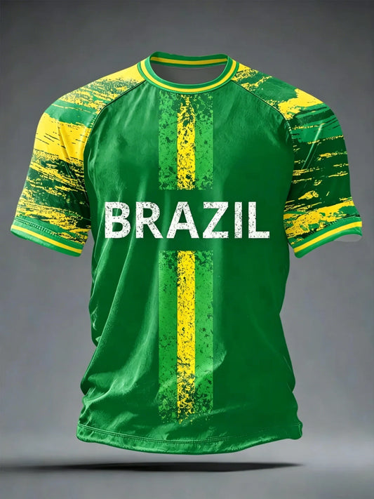 Brazil Football Support T Shirts Fan Cheer Tops Sleeve Casual Tee Unisex Adults Kids Full Sizes Stadium Match Watching Outfit