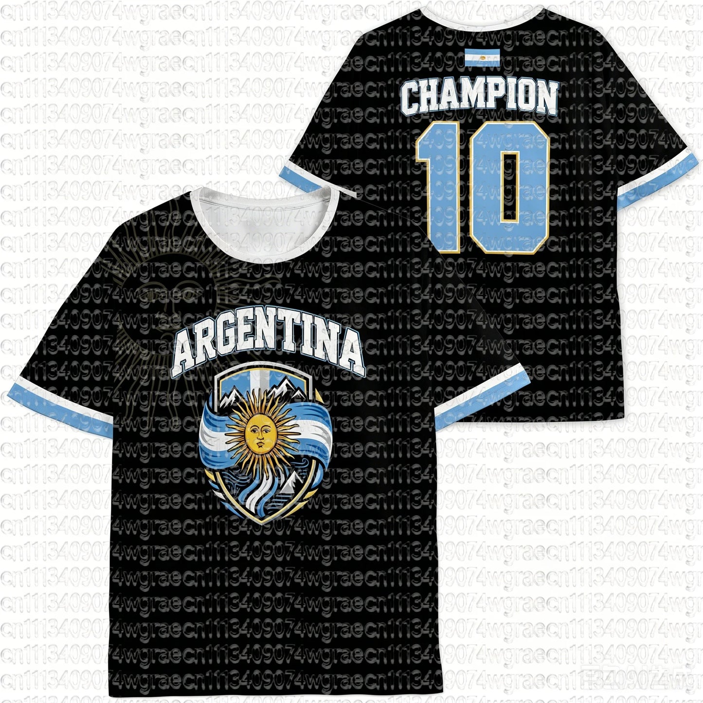2026 Argentina Fan Cheer Football T-Shirt, Champion & Player Number Print On Back, Unisex Adult Kids Size Casual Sports Tees