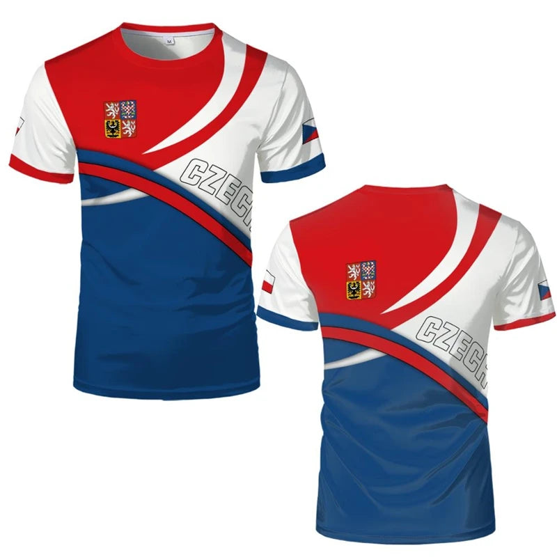 Camisetas de Flag Football de la República Checa Camisetas Deportivas Estampadas en 3D con el Escudo Nacional de la República Checa Camisetas Holgadas y Transpirables de Cuello Redondo