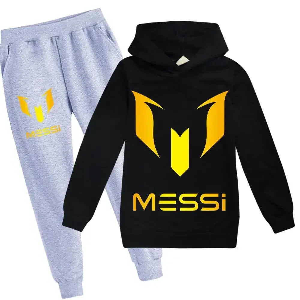 Autumn Winter Football Superstar Messi Print Children Hoodies 2Piece Set+Pants Suit Boys Girls Casual Fashion Kids Sweatshirts