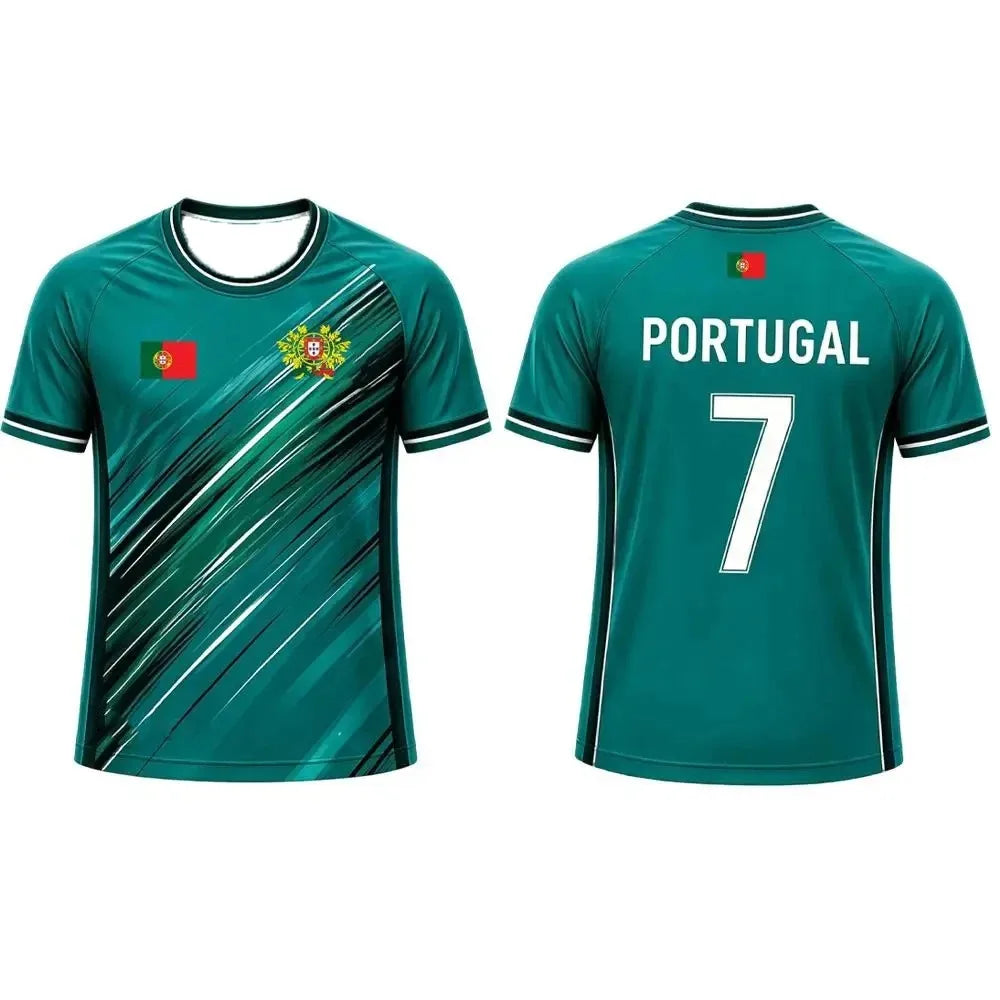 Portugal Soccer Jersey T Shirt Brush Stroke Stripe Print Family Style for Kids Adults Breathable Quick Dry Tee for Training