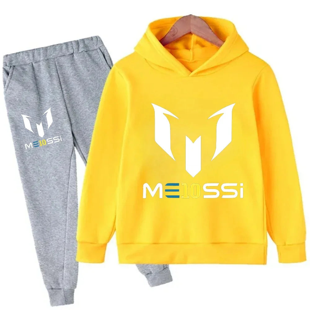 Autumn Winter Football Superstar Messi Print Children Hoodies 2Piece Set+Pants Suit Boys Girls Casual Fashion Kids Sweatshirts