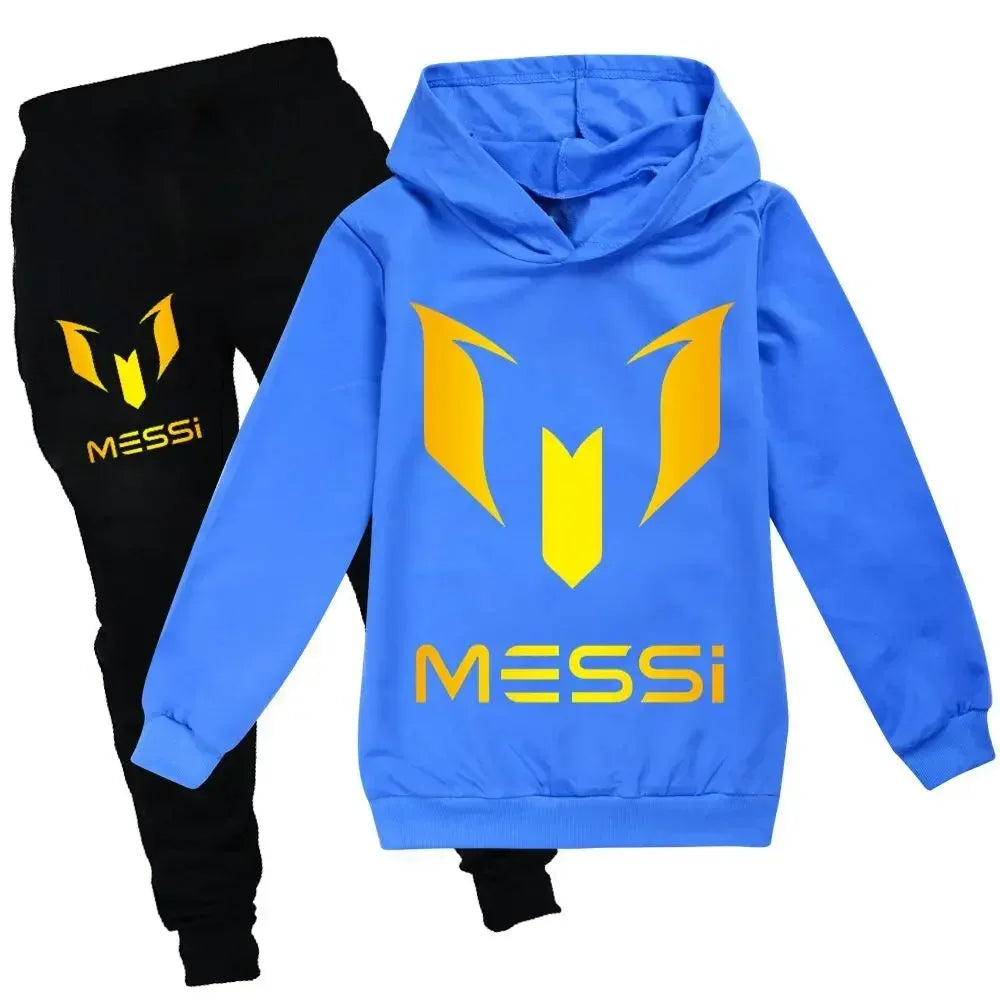 Autumn Winter Football Superstar Messi Print Children Hoodies 2Piece Set+Pants Suit Boys Girls Casual Fashion Kids Sweatshirts