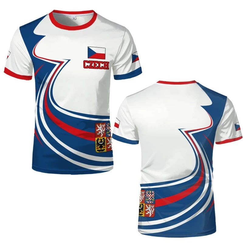 Camisetas de Flag Football de la República Checa Camisetas Deportivas Estampadas en 3D con el Escudo Nacional de la República Checa Camisetas Holgadas y Transpirables de Cuello Redondo