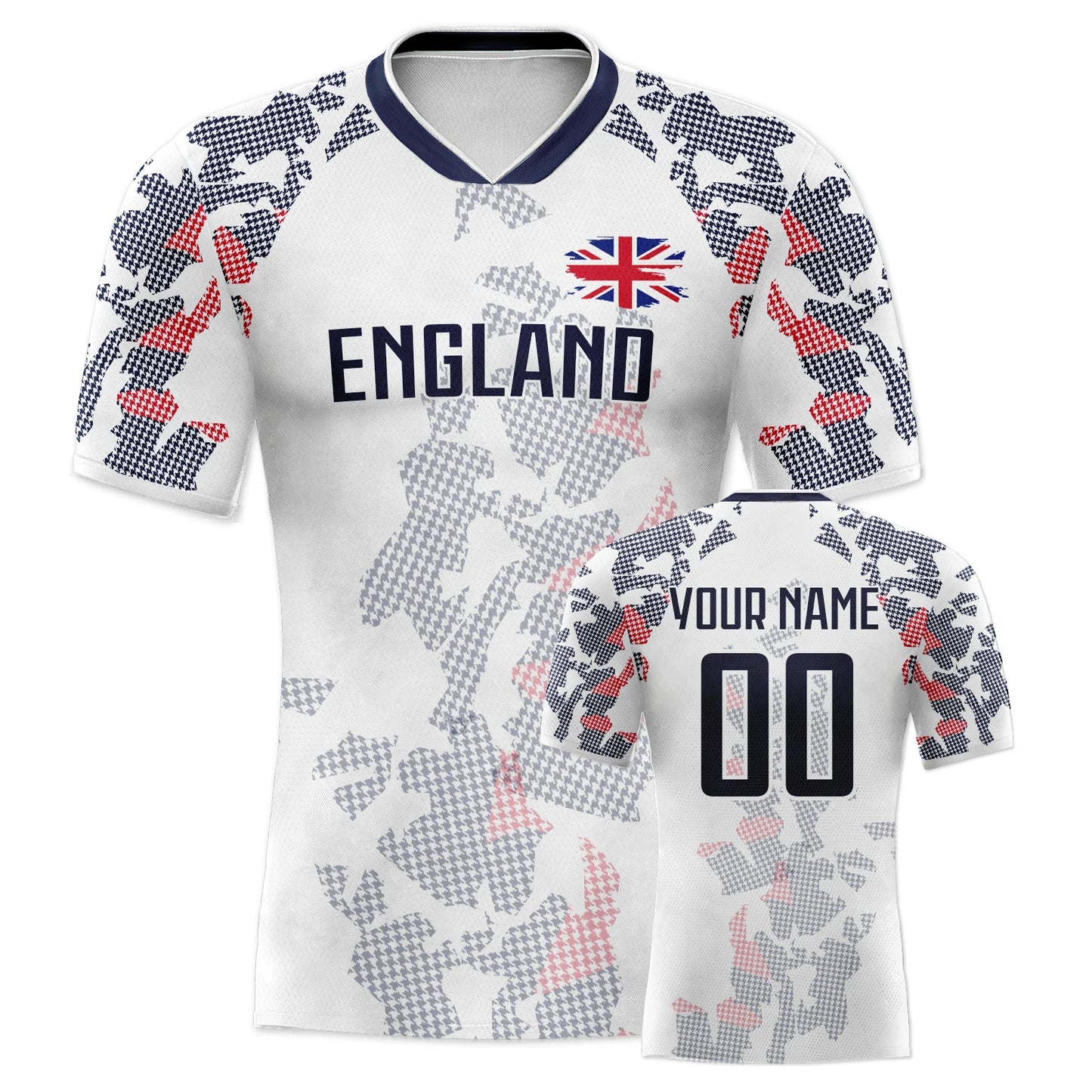 Custom England Soccer Jersey Personalized Name Number, National Team Football Shirt V-Neck Flag Design for Men Kids Women