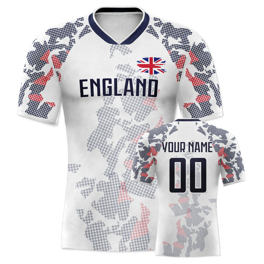 Custom England Soccer Jersey Personalized Name Number, National Team Football Shirt V-Neck Flag Design for Men Kids Women