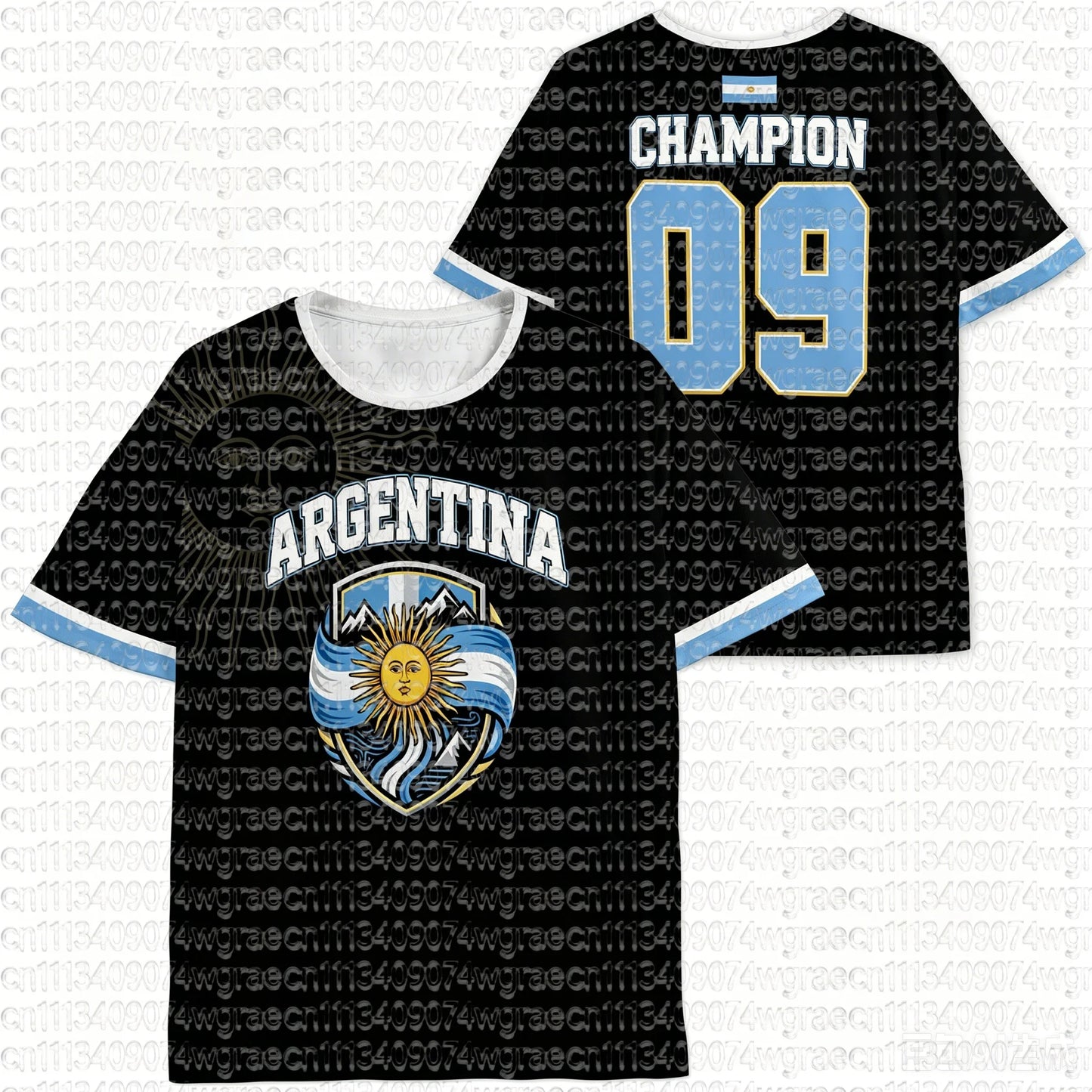 2026 Argentina Fan Cheer Football T-Shirt, Champion & Player Number Print On Back, Unisex Adult Kids Size Casual Sports Tees
