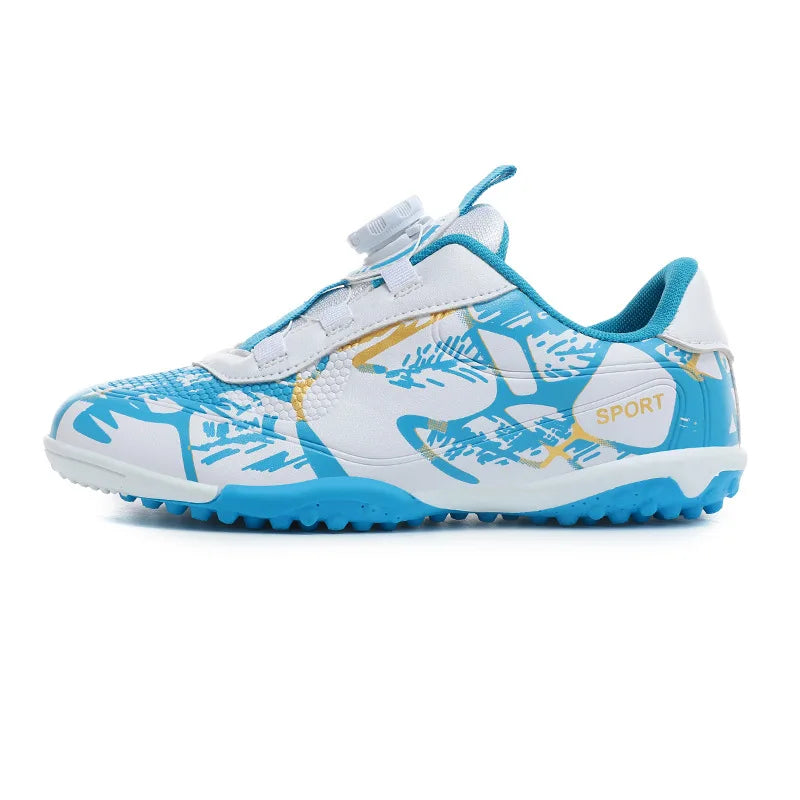 Kid Quick Lace White Blue Soccer Shoes Cleats High-quality Ultralight Outdoor Match Non-Slip Football Sneakers